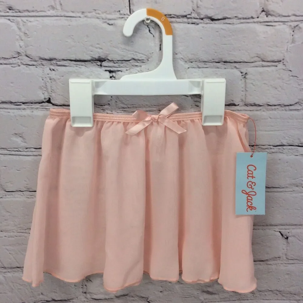 Cat & Jack Girl Dance Skirt Size S (6/6x) Pink Bow Ballet Tutu Sheer Theatrical